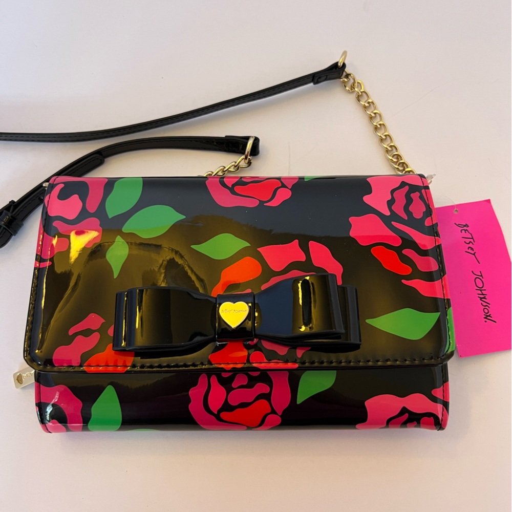Betsey Johnson Glossy Patent leather-like Floral Crossbody bag